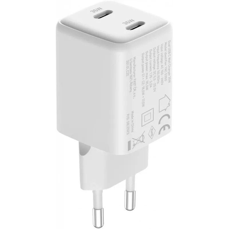 Sieninis USB-C įkroviklis YENKEE G35D 2x18W Power Delivery 3.0 3A