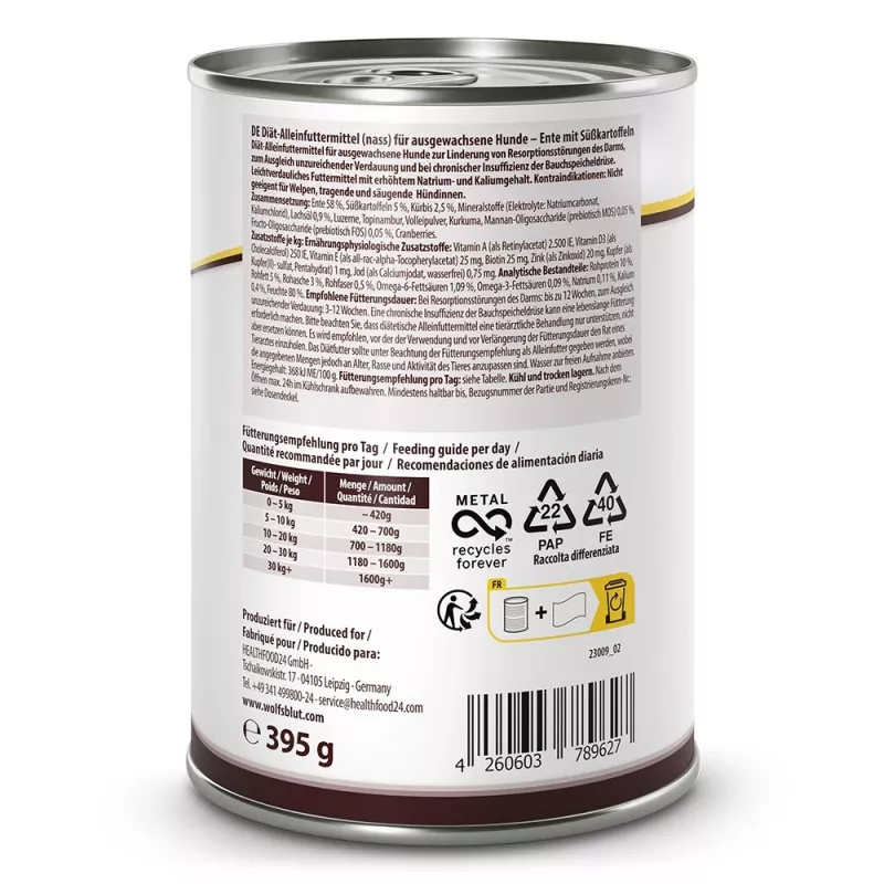 WOLFSBLUT VetLine Gastrointestinal Duck šlapias šunų ėdalas - 395g