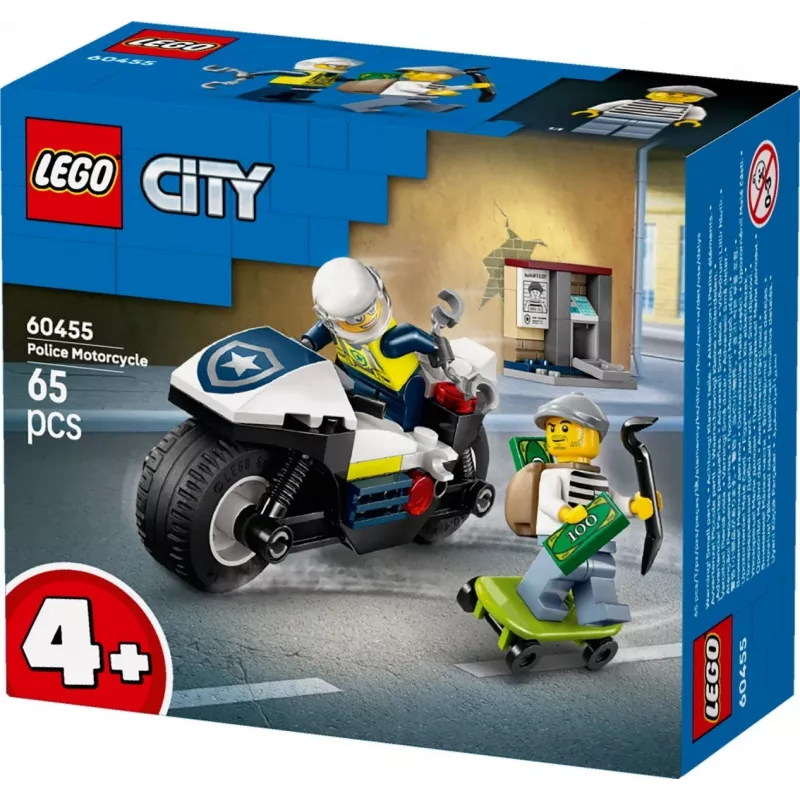 LEGO City Policijos motociklo gaudynės 60455 – 65 dalių, 2 minifigūrėlės, nuo 4 m.