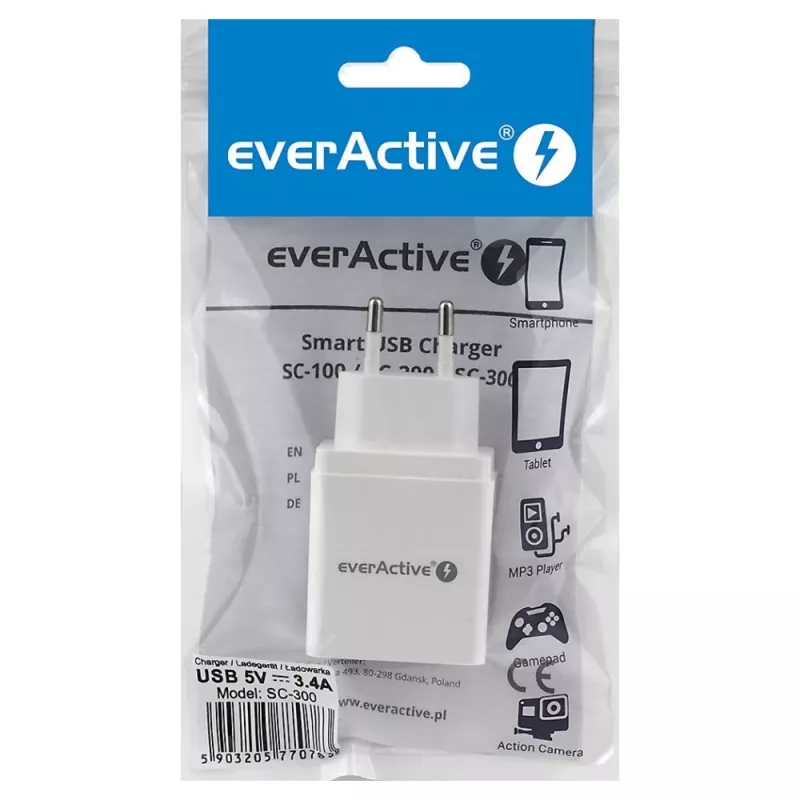 Everactive telefono įkroviklis 3x USB 3, 4A baltas