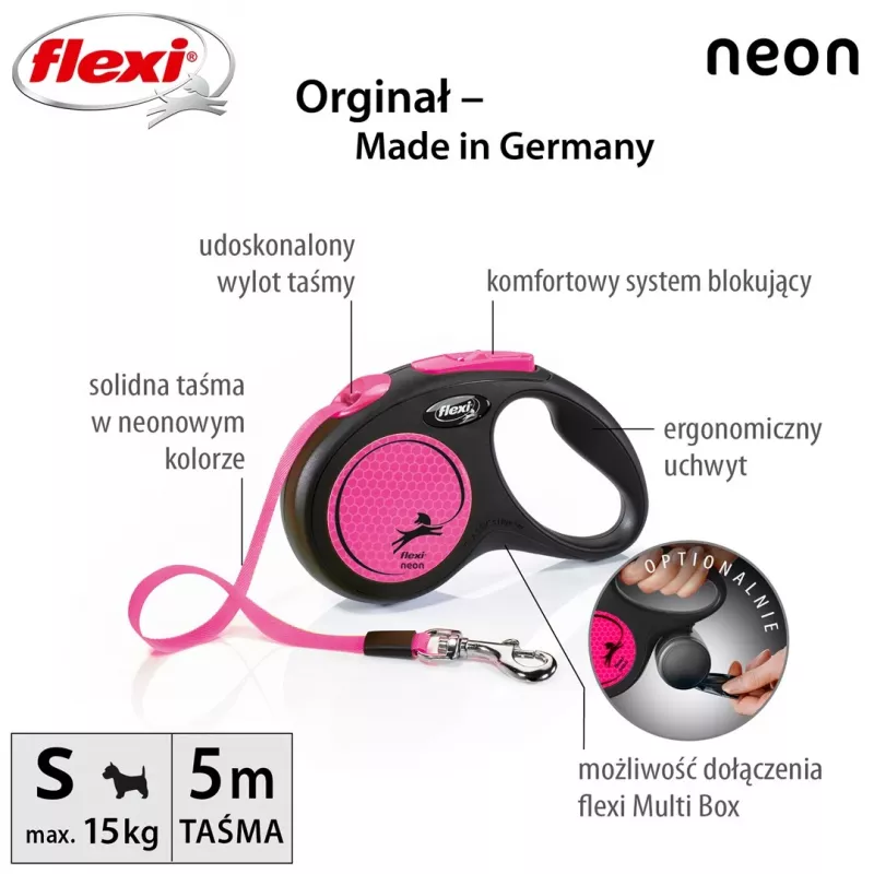 Flexi New Neon S 5 m šunų pavadėlis automatinis