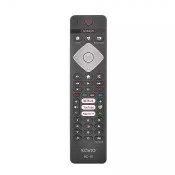 SAVIO RC-16 universalus IR belaidis nuotolinio valdymo pultelis TV imtuvui / priedėliui, iki 20 įrenginių, 10 m atstumas, juodas