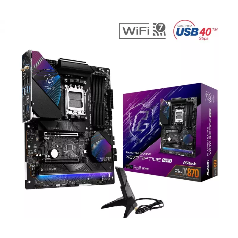 Pagrindinė plokštė ASRock X870 Riptide WiFi — ATX, AMD X870, Socket AM5, DDR5, 4 DIMM, 256 GB, Wi‑Fi 7, 2.5GbE