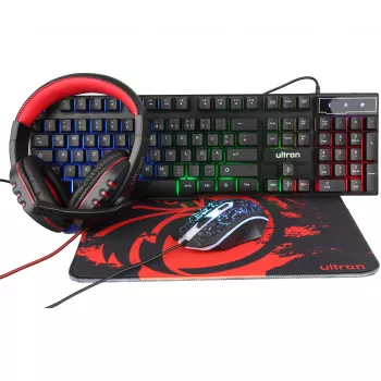 Žaidimų rinkinys Ultron HAWK klaviatūra ir pelė QWERTZ vokiškas juodas raudonas baltas