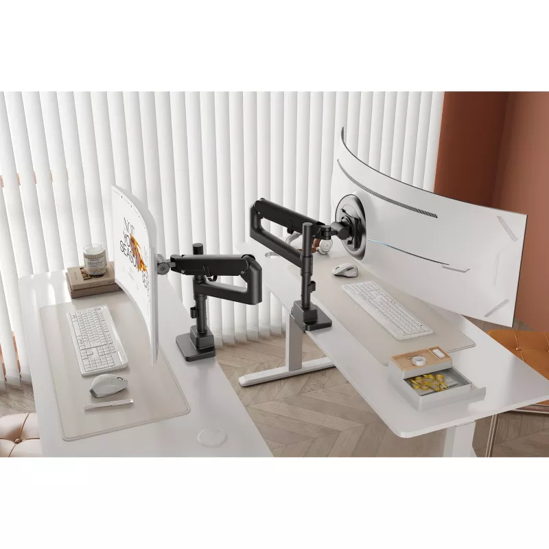 Monitoriaus laikiklis DIGITUS Vienas, spaustuvinis, 57 col. max, 27 kg, VESA 75x75–100x100, aukščio reguliavimas, pakreipimas -75° iki 75°, juodas