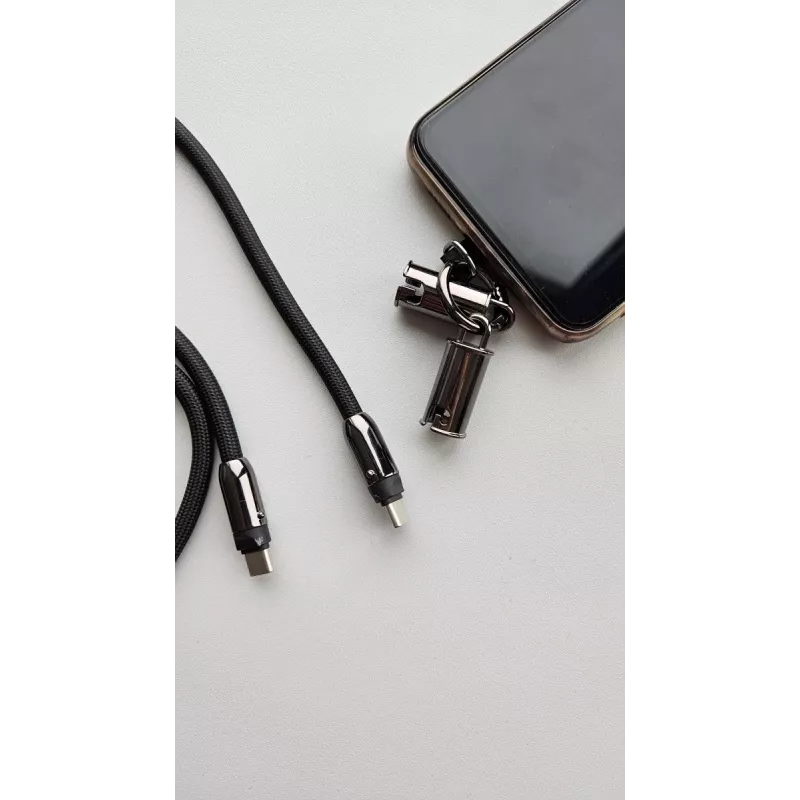 2in1 USB-C laidas 1 m juodas – nešiojamas pakabukas su įkrovimu
