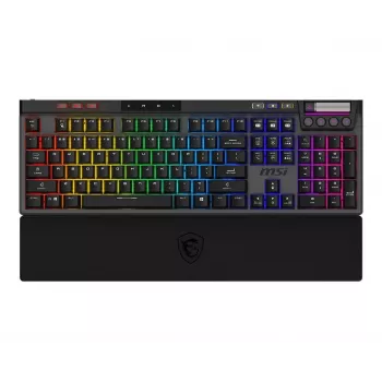 Mechaninė žaidimų klaviatūra MSI Strike Pro W Silent US išdėstymas, RGB foninis apšvietimas, laidas, tylūs lytėjimo jungikliai
