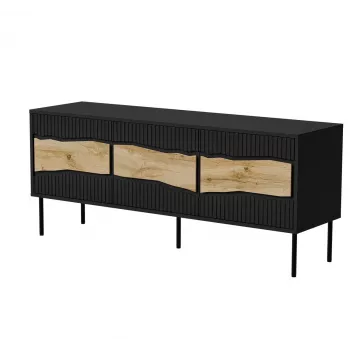 TV spintelė cama meble INSERTO 3D 143.5x40x61.5 cm juoda su LED, medžio drožlių plokštės viršus