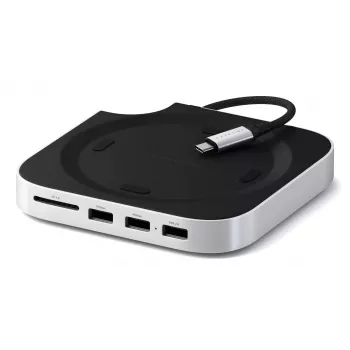 Satechi stovas su USB-C stotele ir SSD korpusu, skirtas Mac Mini M4, sidabrinis ST-GNMMES