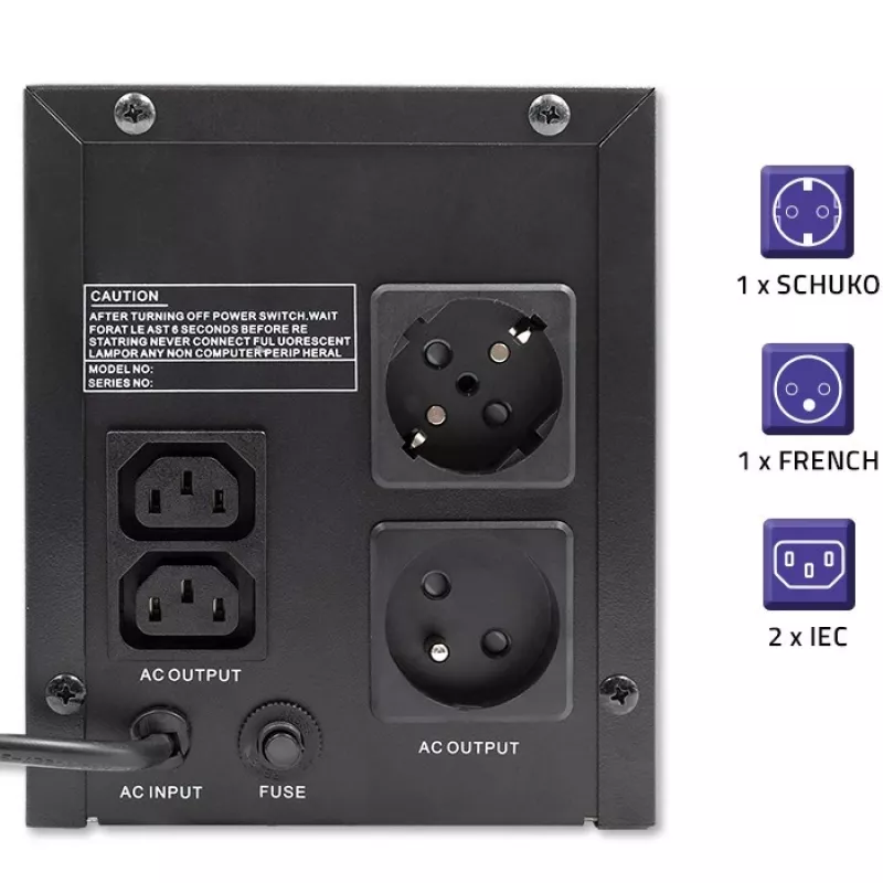 Nepertraukiamo maitinimo šaltinis UPS Qoltec 53775 1,2 kVA 720 W 4 AC lizdai