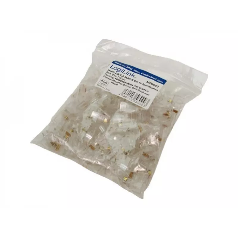 RJ-45 kištukas LOGILINK MP0002, CAT5e, skaidrus, 100 vnt. pakuotė
