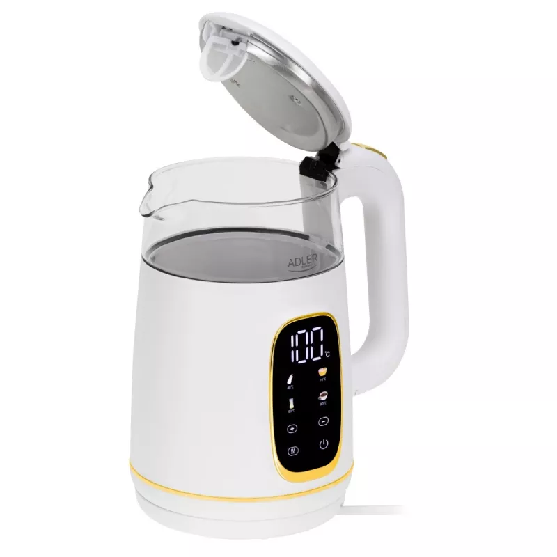 Elektrinis virdulys Adler AD 1305WG – 1,7 l, 2200 W, stiklas/plastikas, baltas/auksinis/permatomas