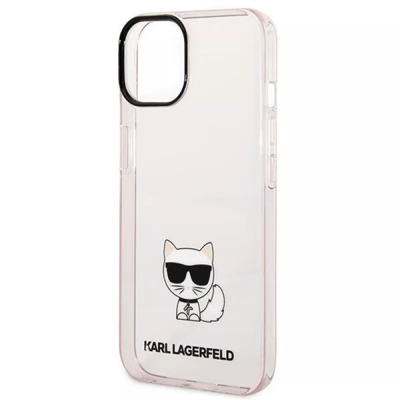 Karl Lagerfeld KLHCP14MCTRI kietas dėklas iPhone 14 Plus / 15 Plus 6.7 rožinis / rožinis permatomas Choupette Body