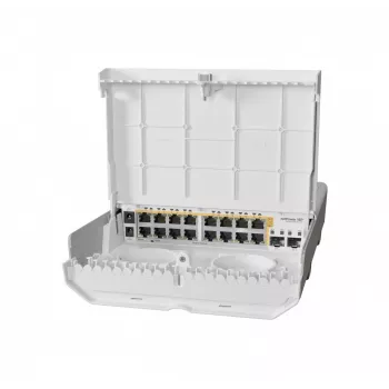 MikroTik netPower 16P jungiklis – 16 Gigabit Ethernet prievadų su PoE ir 2 SFP+ 10G prievadais, lauko naudojimui