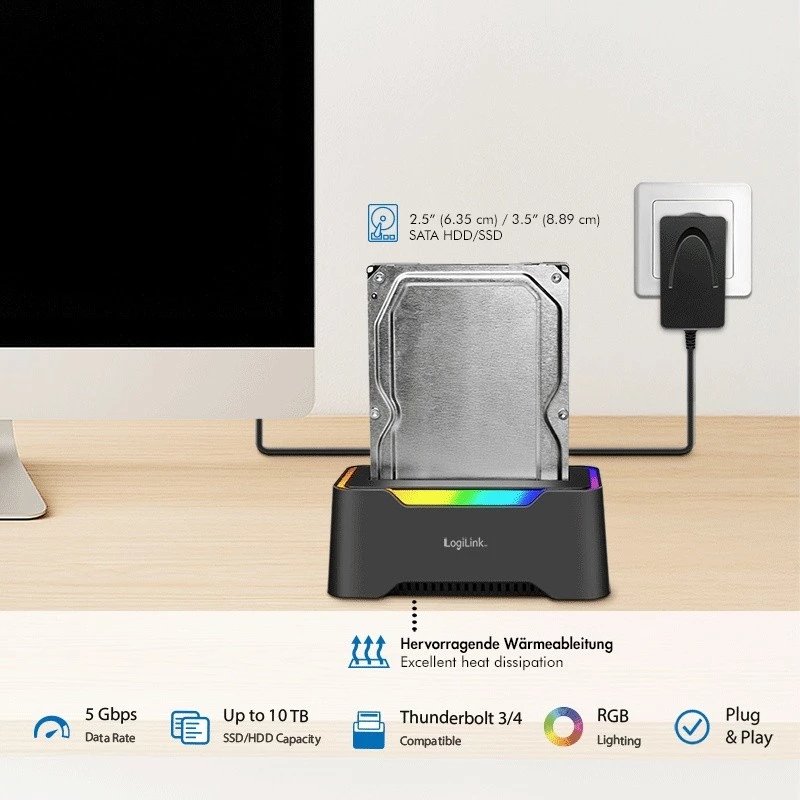 LogiLink Quickport USB 3.2 1 prievado HDD dokavimo stotelė 2,5/3,5 SATA (QP0035)