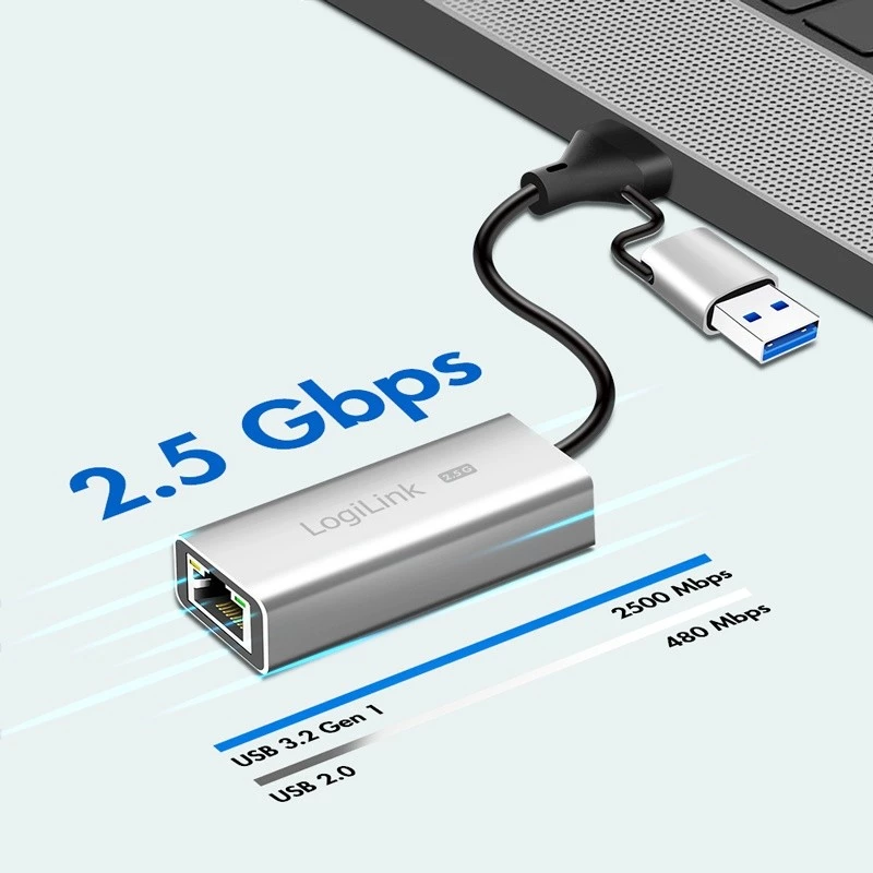 USB-A/-C prie 2,5G Ethernet adapteris, pilkas