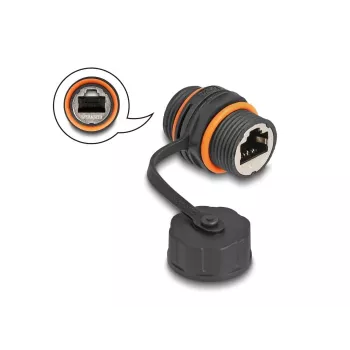 DeLOCK 88145 RJ45 į RJ45 Cat.6A juodas tinklo jungiklis su IP68 apsauga