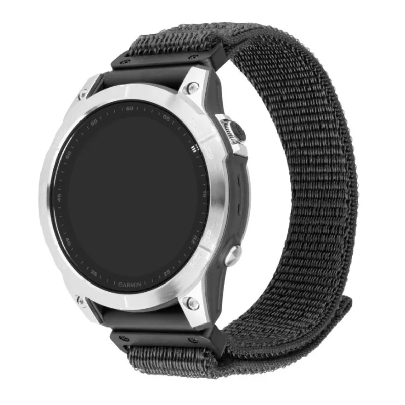 Nailono sportinis dirželis FIXED QuickFit 22 mm, tamsiai pilkas, riešui 160–210 mm