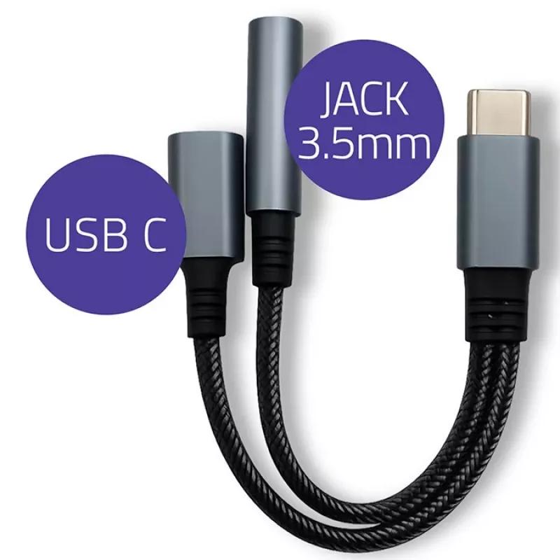 Adapteris 2v1 USB-C į USB-C ir 3,5 mm lizdą PD 15W