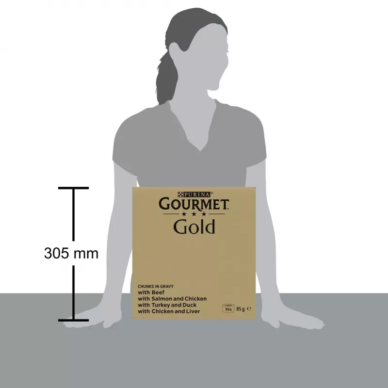 Šlapias kačių ėdalas daugiapakė Purina Nestlé GOURMET Gold gabaliukai padaže – 96 x 85 g, 8,16 kg, 4 skonių mišinys