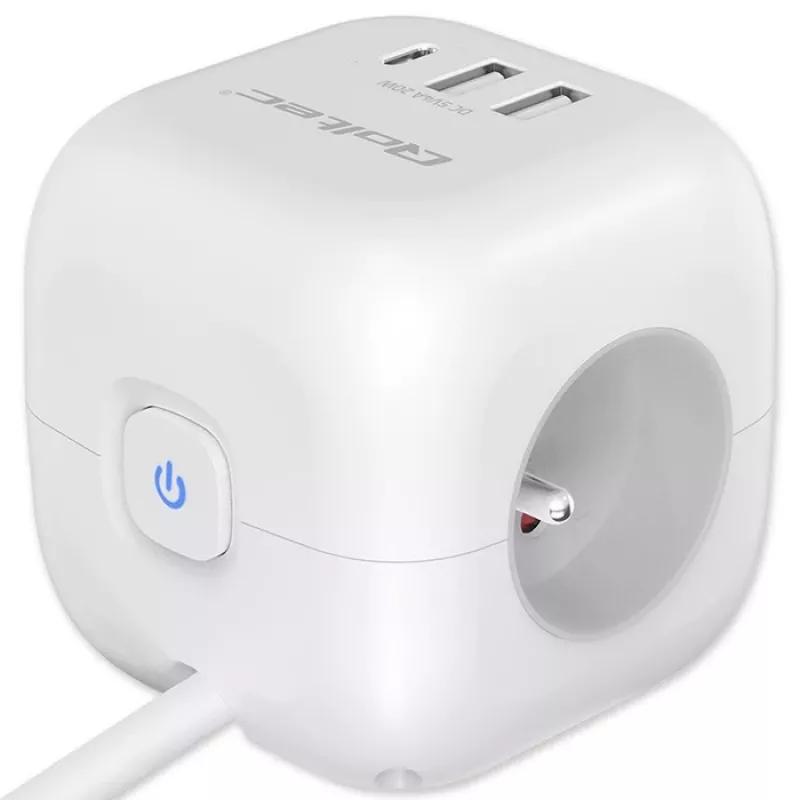 Power Cube QOLTEC 52547 ilgintuvas 3×AC lizdai, 2×USB-A, 1×USB-C PD 20W