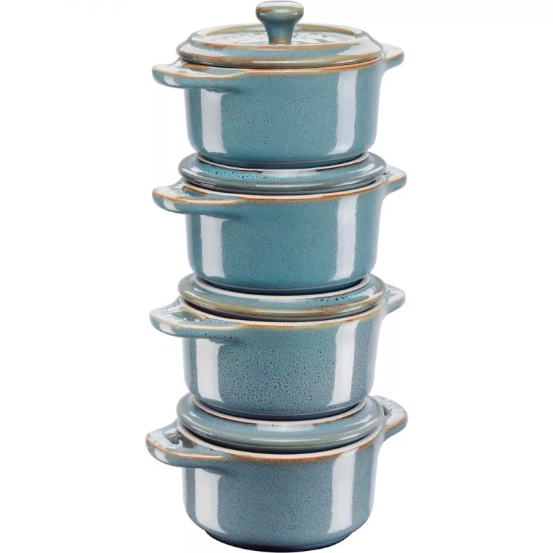 Staub Mini Cocotte Round, 4 vnt. - 200 ml, Antikinis Turkis