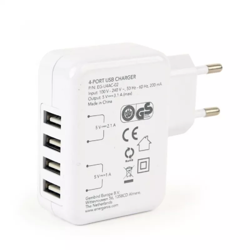 USB įkroviklis universalus baltas 4 prievadai EG-U4AC-02 Gembird