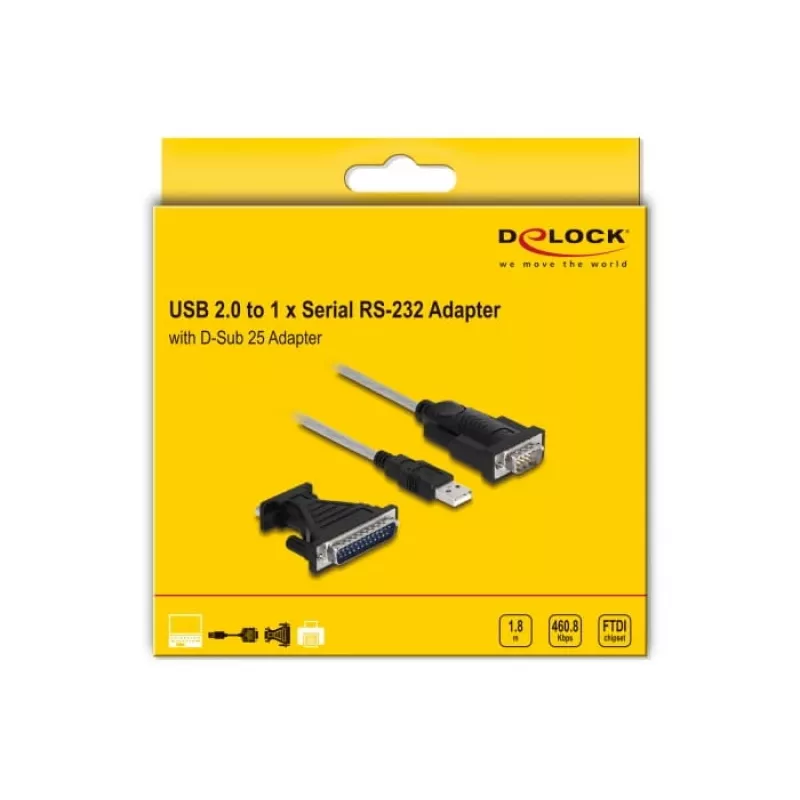 DeLOCK Adapter USB 2.0 Type-A į RS-232 D-Sub 9 + D-Sub 25