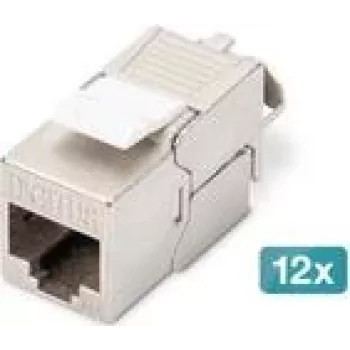 DIGITUS CAT 6A ekranuotas keystone modulis, be įrankių, RJ-45, plokščias, sidabrinis – 12 vnt. pakuotė