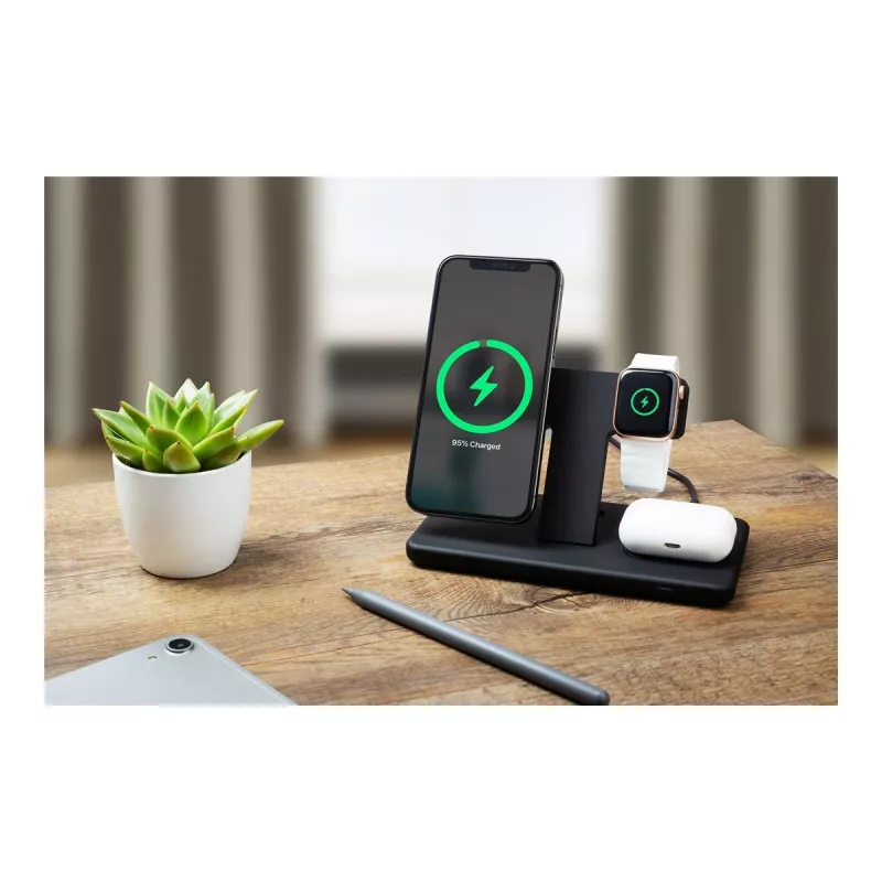 Fiksuotas MagPowerstation 3-in-1 belaidis įkrovimo stovas su MagSafe laikikliu | FIXMPOS-BK | Juodas