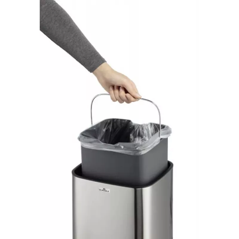 Durable TOUCH 12L stačiakampė nerūdijančio plieno šiukšliadėžė su judesio davikliu sidabrinė juoda