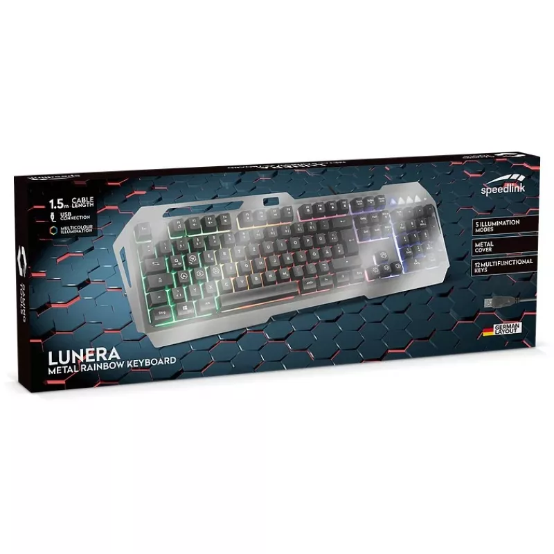 Speedlink Gaming Keyboard LUNERA Metal Rainbow, juoda