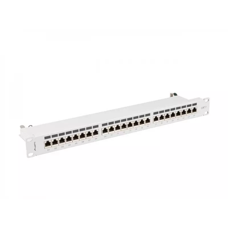 Patch panel 1U LANBERG PPS7-1024-S — 24 prievadai, Cat7, F/UTP, metalinis, 1U (445×102×44,5 mm)