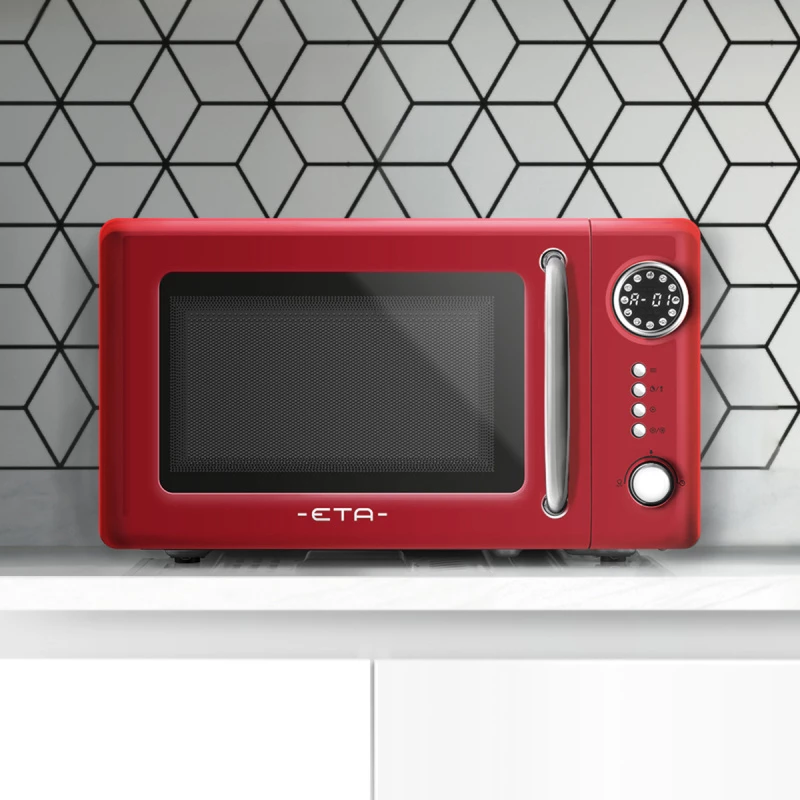 Stalinė mikrobangų krosnelė ETA Storio Red Solo – 20 L, 700 W, 5 galingumo lygių, 245 mm padėklas