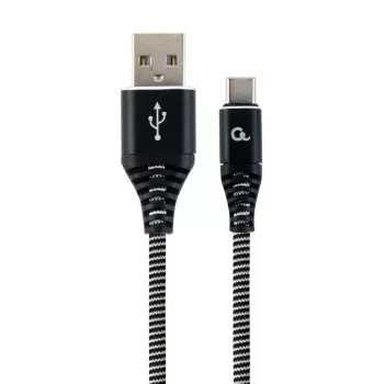 Laidas USB-C į USB 2.0 1m, pintas medvilniniu apvalkalu, juodas/baltas, GEMBIRD
