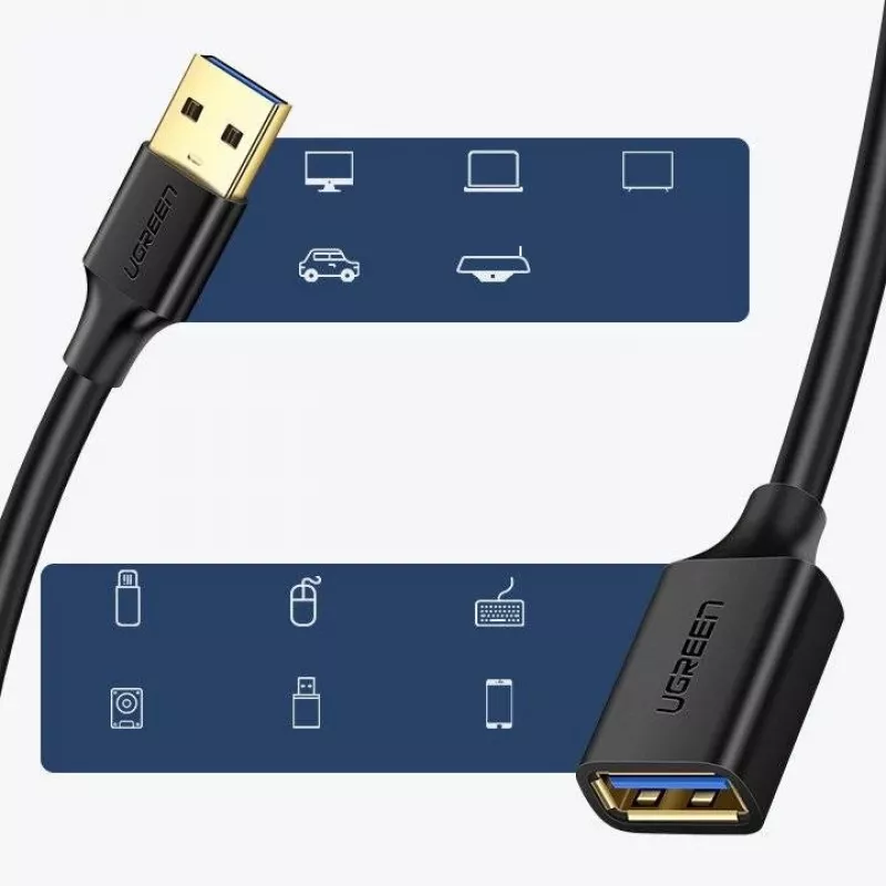 Ugreen USB 3.0 prailginimo laidas (motina) prie USB 3.0 (tėvas) 2m (juodas)