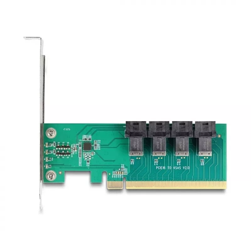 DELOCK PCIe x16 bifurkacijos kortelė 4× vidiniams SFF-8643 NVMe, low-profile