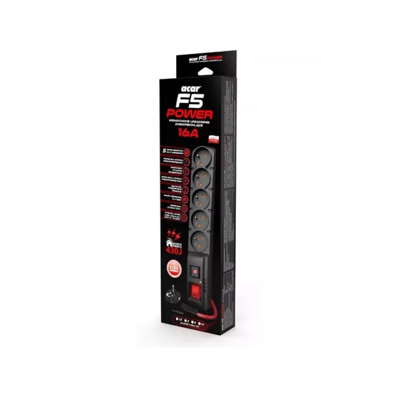 ACAR F5 POWER Black 5 lizdų 230 V 1.5 m