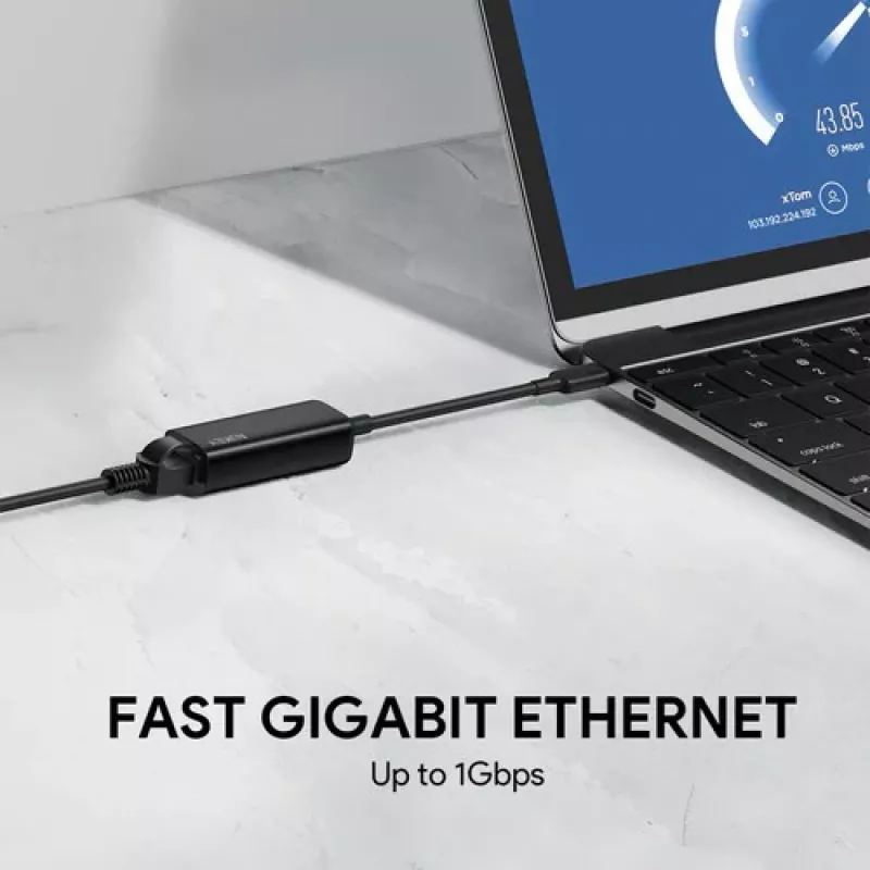 Ethernet adapterius Aukey CB-A30 USB-C į Gigabit RJ45 10/100/1000 Mbps, USB 3.0, aliuminis, LED indikatoriai