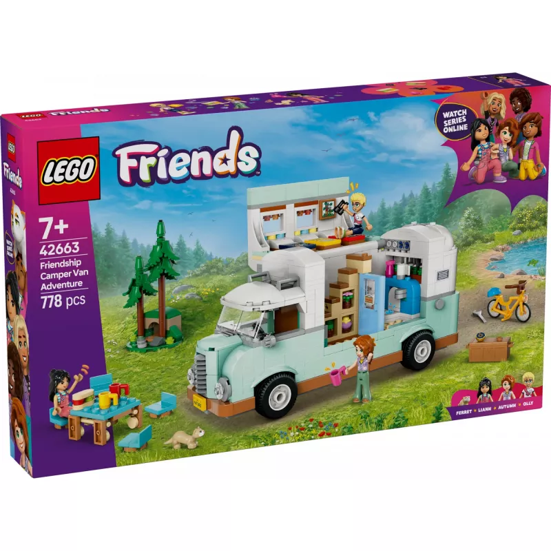 LEGO Friends kemperis 42663 – LEGO Motor Home statybinis rinkinys, 778 dalių, 3 minilėlės, nuo 7 metų