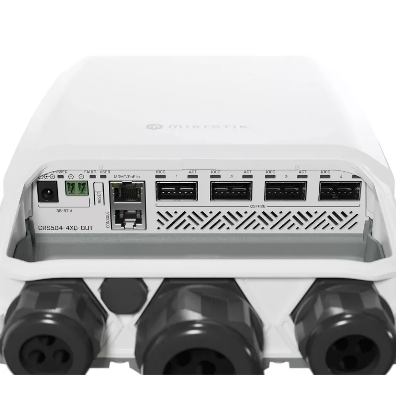Mikrotik CRS504-4XQ-OUT valdomas tinklo jungiklis L3 Fast Ethernet (10/100) PoE 1U baltas