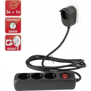 Ilgintuvas REV Multiple Socket Outlet 3+1 jungtys su jungikliu, 2 m laidas, juodas