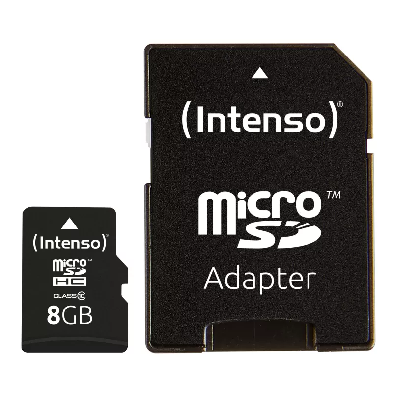 INTENSO atminties kortelė MICRO SDHC 8GB C10 su adapteriu 3413460