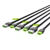 Green Cell GC Ray KABGCSET01 USB-A į USB-C kabelių komplektas, 3 vnt. (30 cm, 120 cm, 200 cm), žalia LED šviesa, QC 3.0 greitasis įkrovimas, juodas