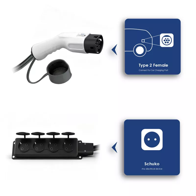 AKYGA AK-SC-E27 V2L adapteris Type 2 į 4x Schuko 16A 3m
