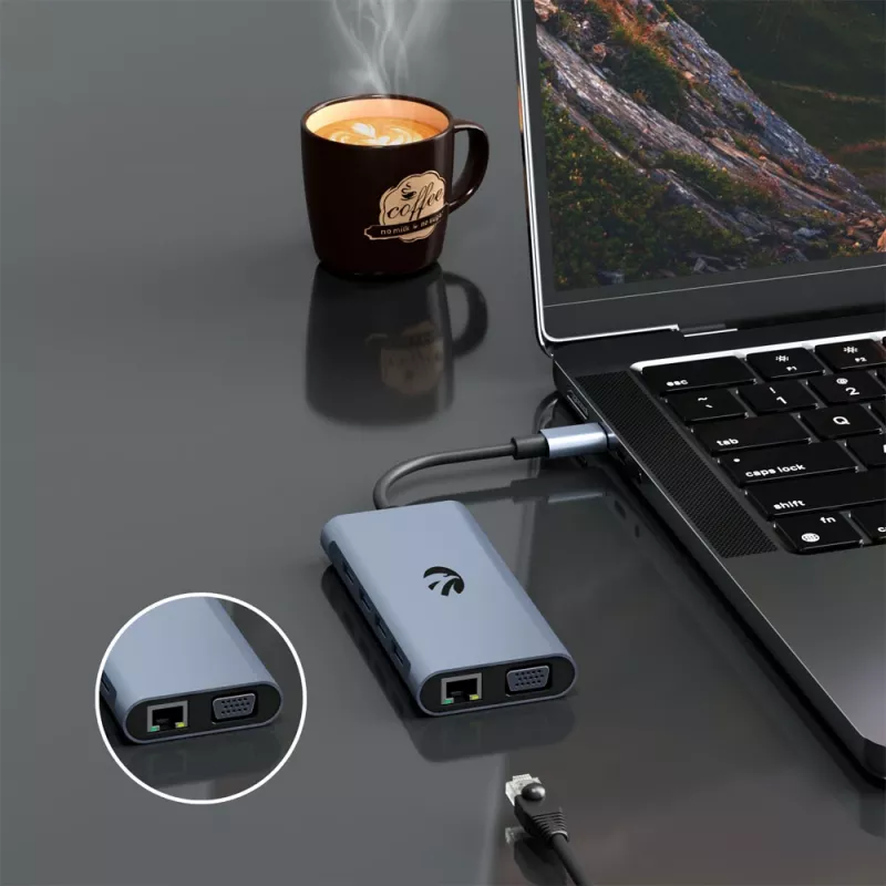 USB-C adapteris Hawk HW-HUB801 8 viename su HDMI ir Ethernet