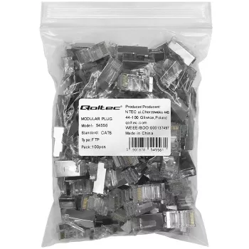 RJ45 modulinis jungtis QOLTEC 54556 CAT6 FTP, sidabrinė, 18×22×11 mm, pakuotė po 100 vnt.