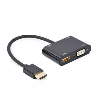 Gembird A-HDMIM-HDMIFVGAF-01 adapteris HDMI kištukas–HDMI lizdas + VGA lizdas su garsu ir papildomu maitinimo lizdu