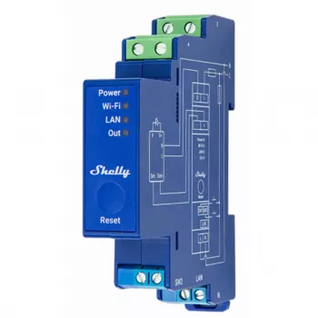 Įmontuojamas reguliatorius Shelly Pro Dimmer 0/1-10V PM — belaidis, 110–240V, 3W budėjimo režimas, mėlynas, 19×69×94 mm