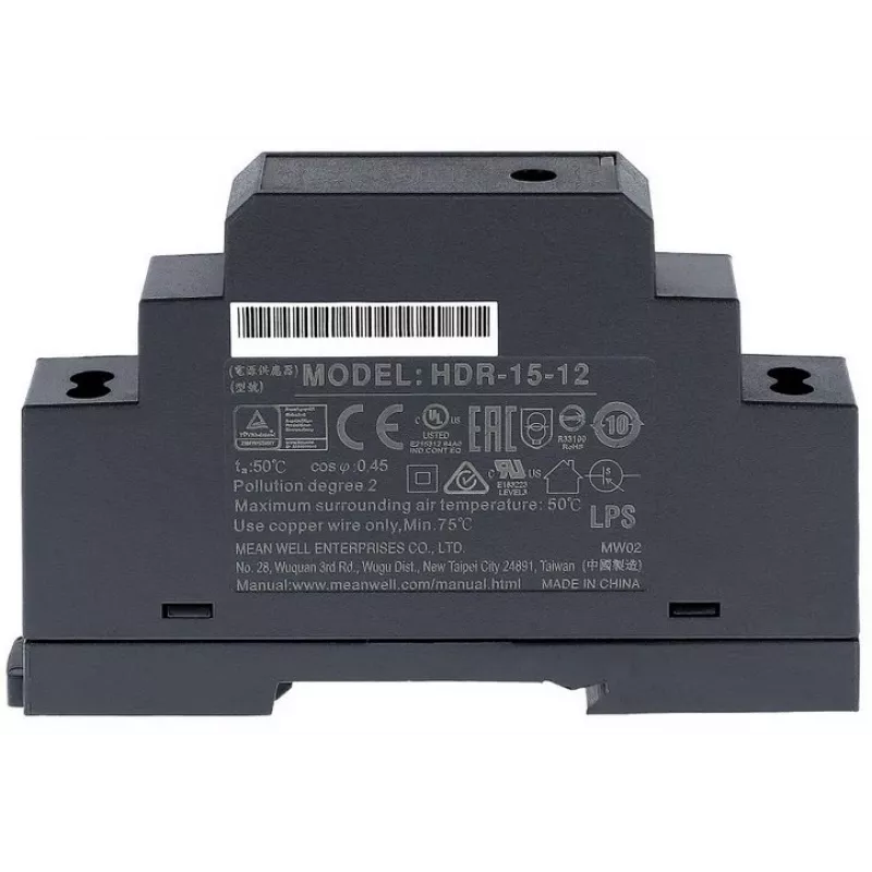 Meanwell MW HDR-15-24 - Perjungiamasis maitinimo šaltinis ant bėgelio 15.2 W 24 V 0.63 A